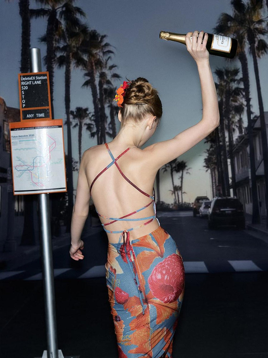 DeleteEx Flattering V-neck Tie Detail Trendy Slim Fit Printed Stretch Women Maxi Dresses