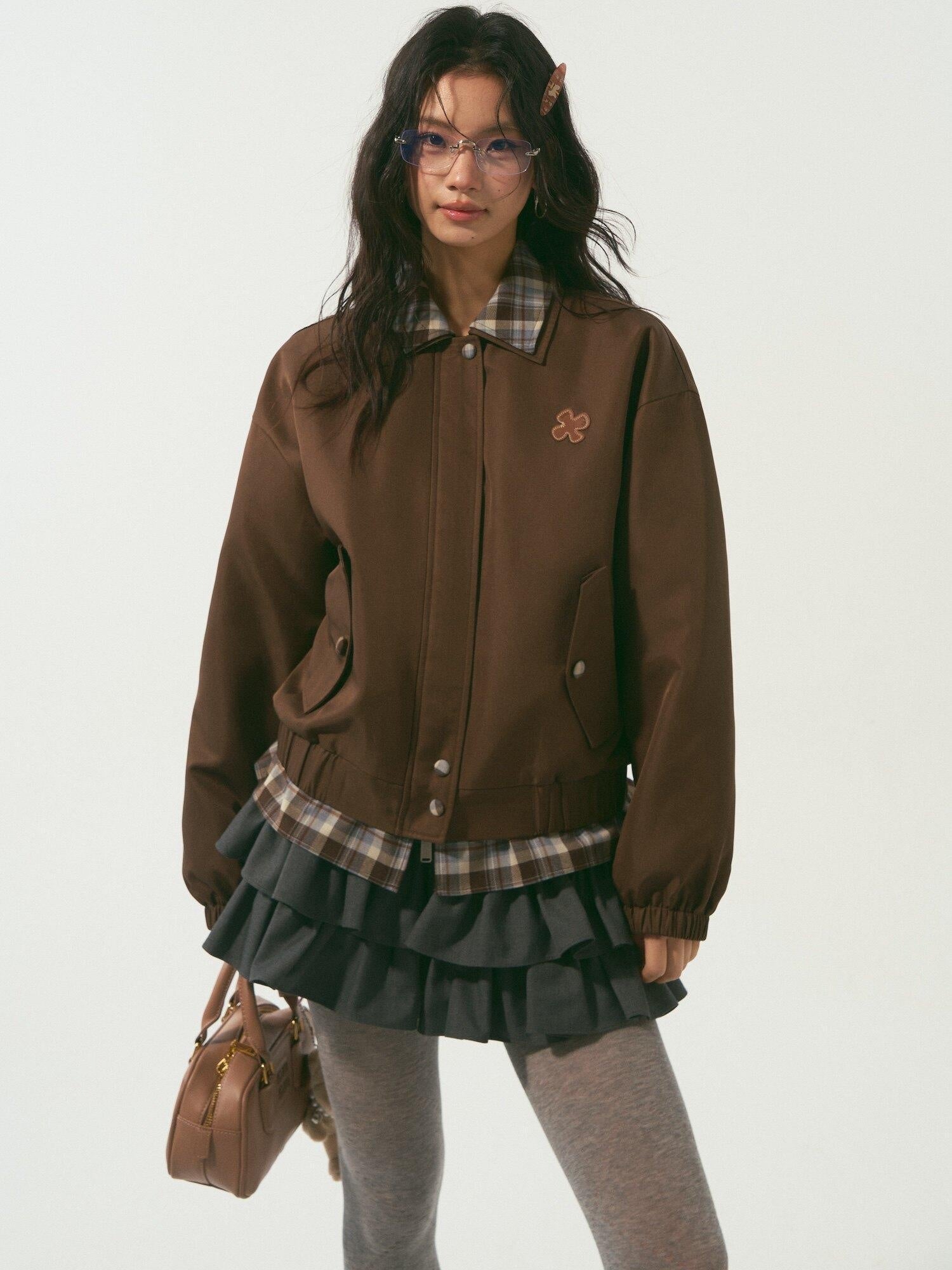 SOMESOWE Lightweight Polyester Loose Fit Casual Lapel Zipper Women Brown Bomber Jackets