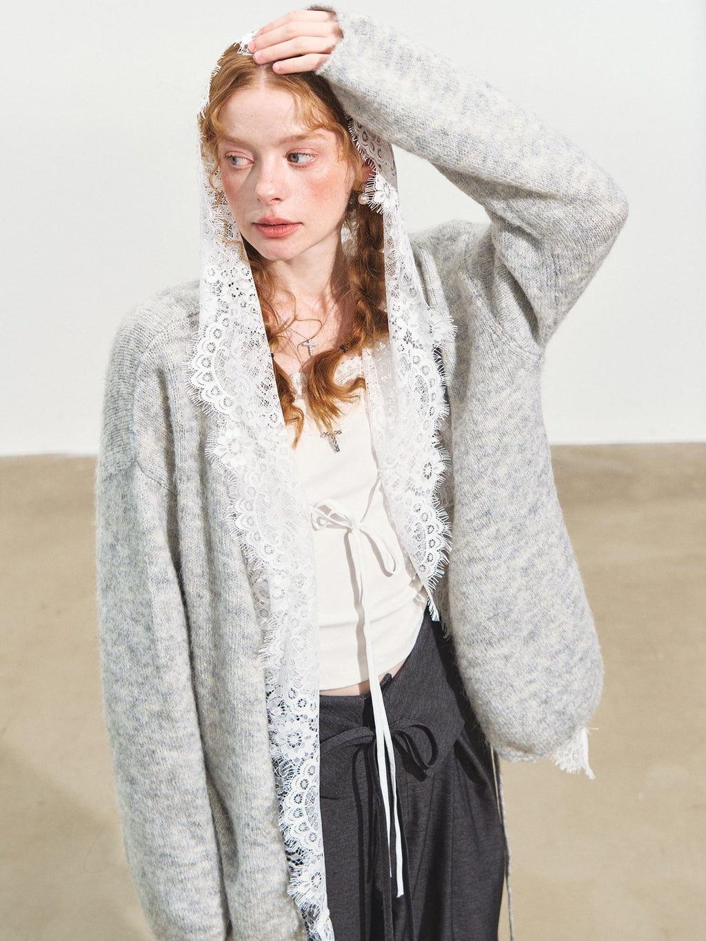 SOMESOWE Shape Retaining Sexy Lace Hooded Loose Polo Collar Women White Button Blouses