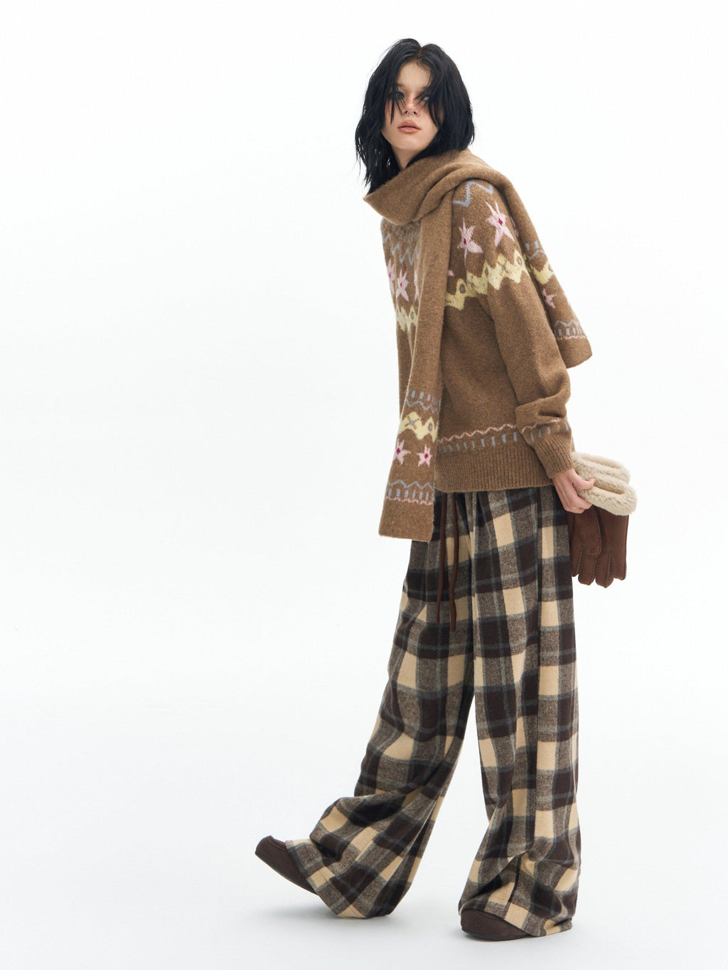DeleteEx High Waist Vintage Plaid Womens London Polyester Wide Leg Pants