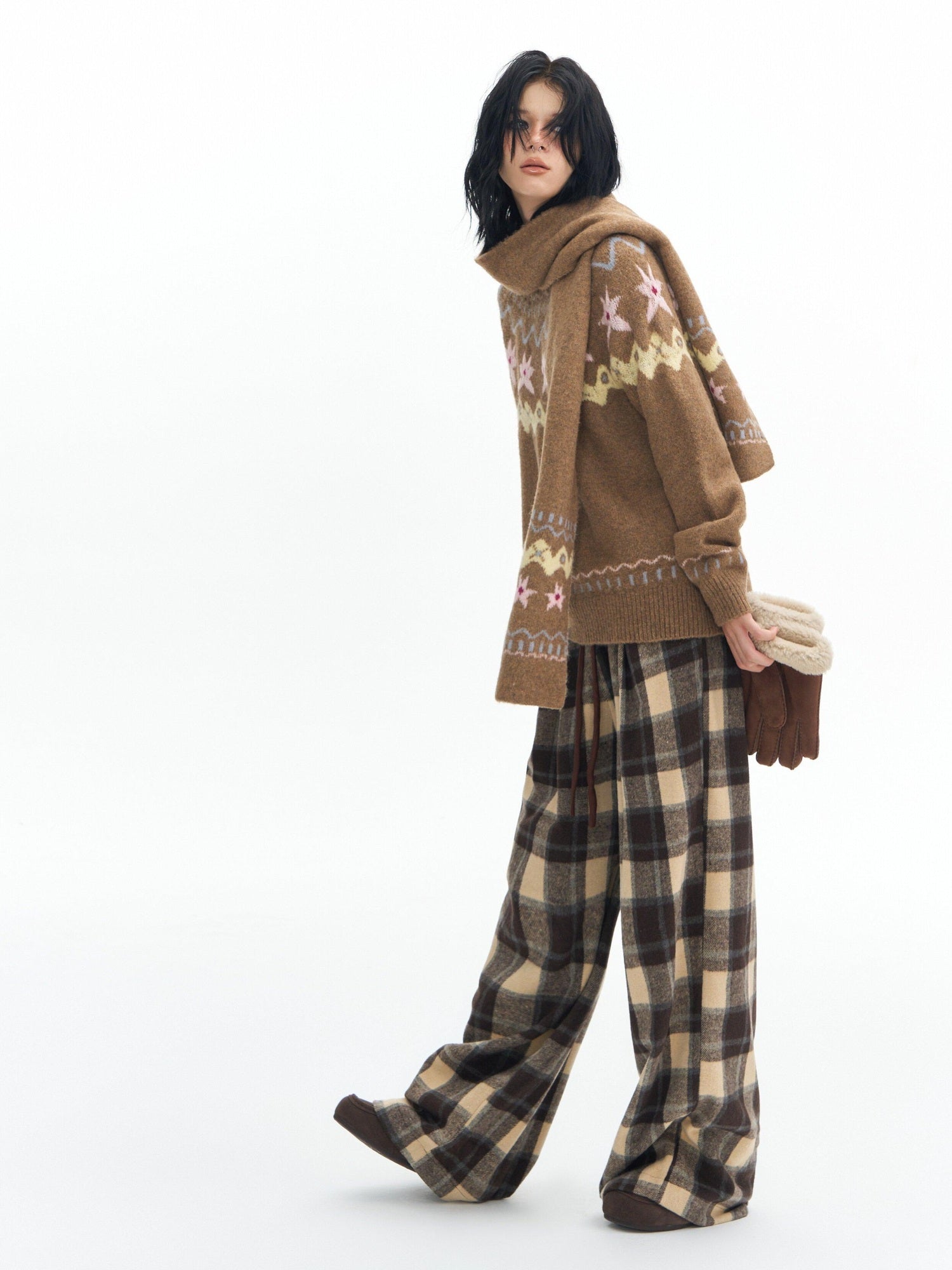 DeleteEx High Waist Vintage Plaid Womens London Polyester Wide Leg Pants