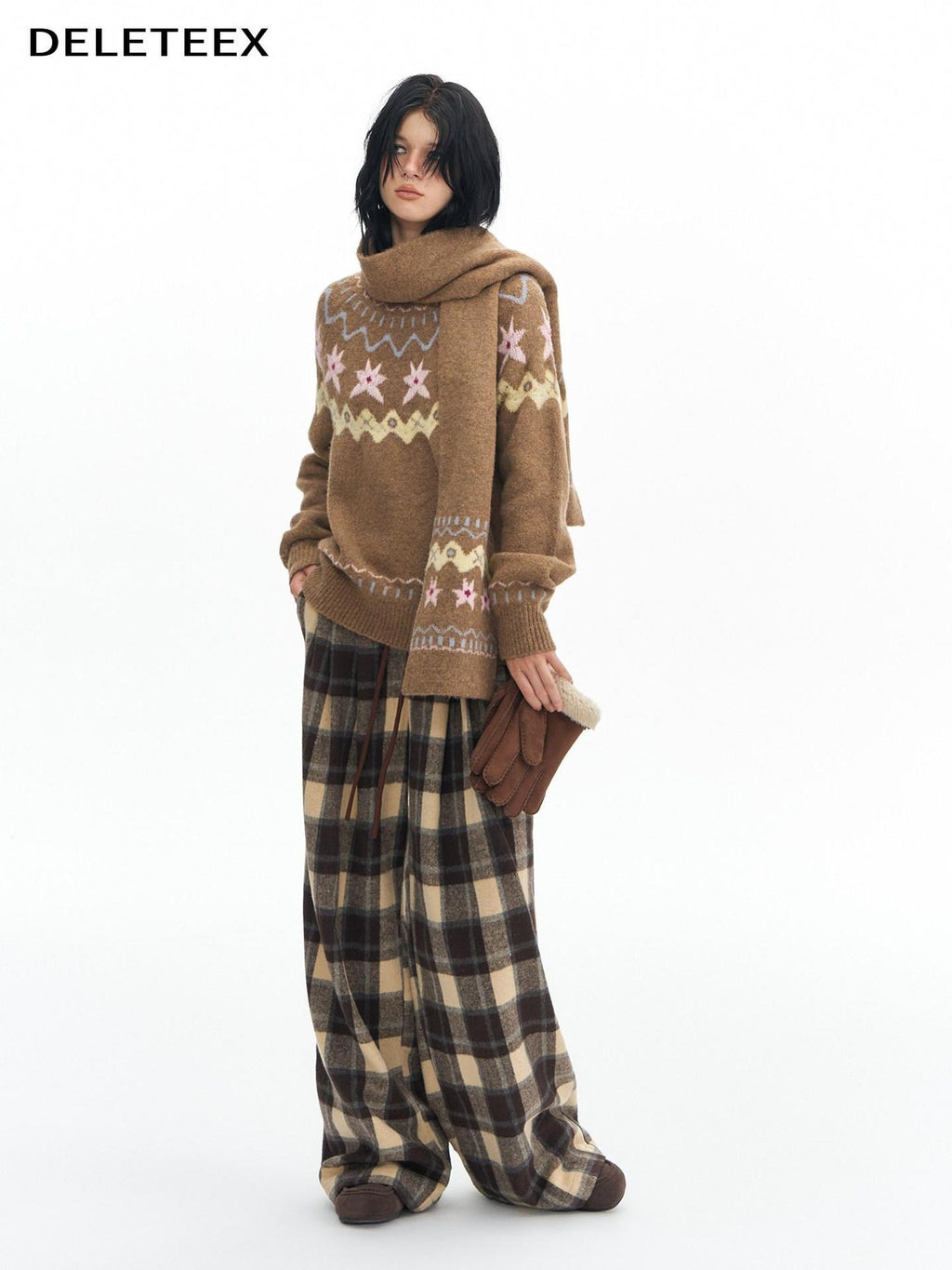 DeleteEx High Waist Vintage Plaid Womens London Polyester Wide Leg Pants