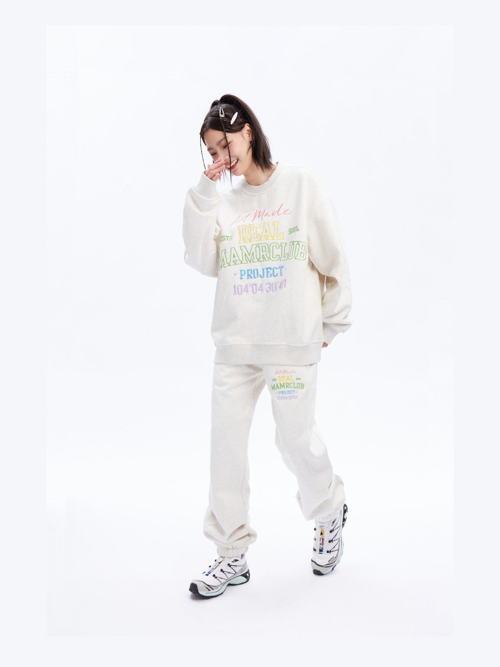DeleteEx Embroidered Loose Fit Cotton Blend Crew Neck Women Grey Black Top & Pants Sets