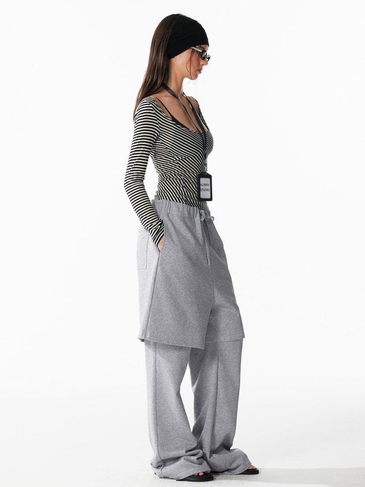 ALINNVSTUDIO Wool Blend Slim Fit Cropped Crewneck Striped Women Long Sleeve T-Shirts