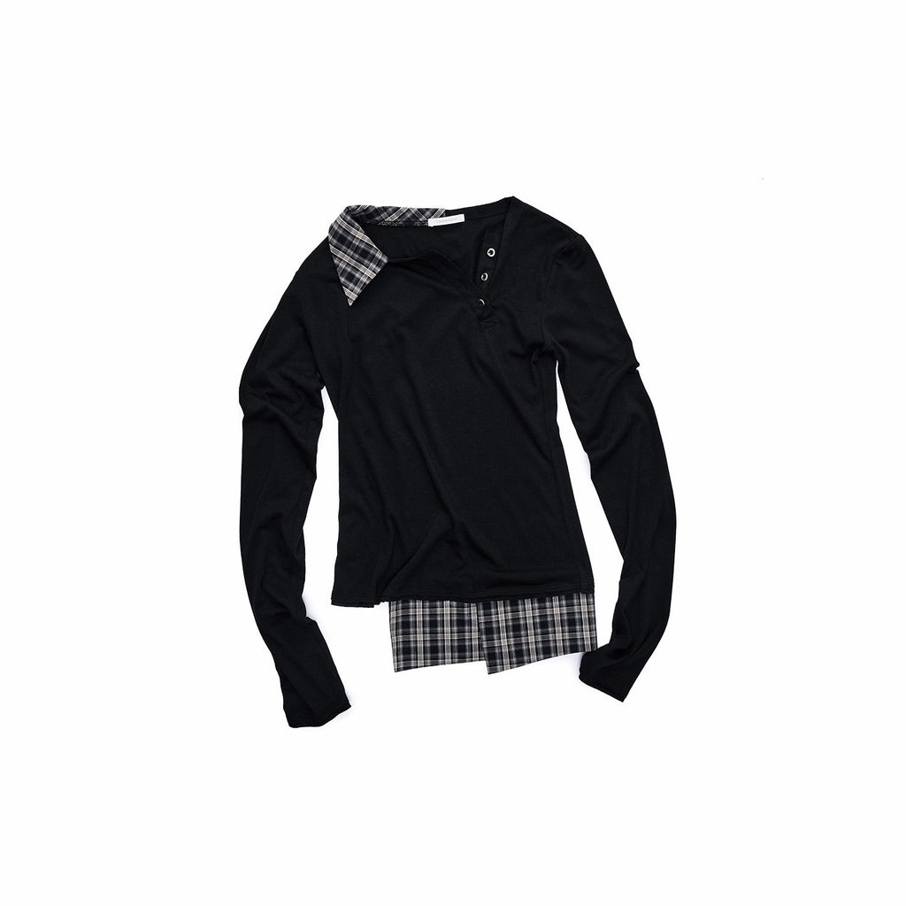 1JINN_STUDIO_Polyester_Blend_Stretch_Faux_Layered_Women_Black_Long_Sleeve_T-Shirts_MISSTT