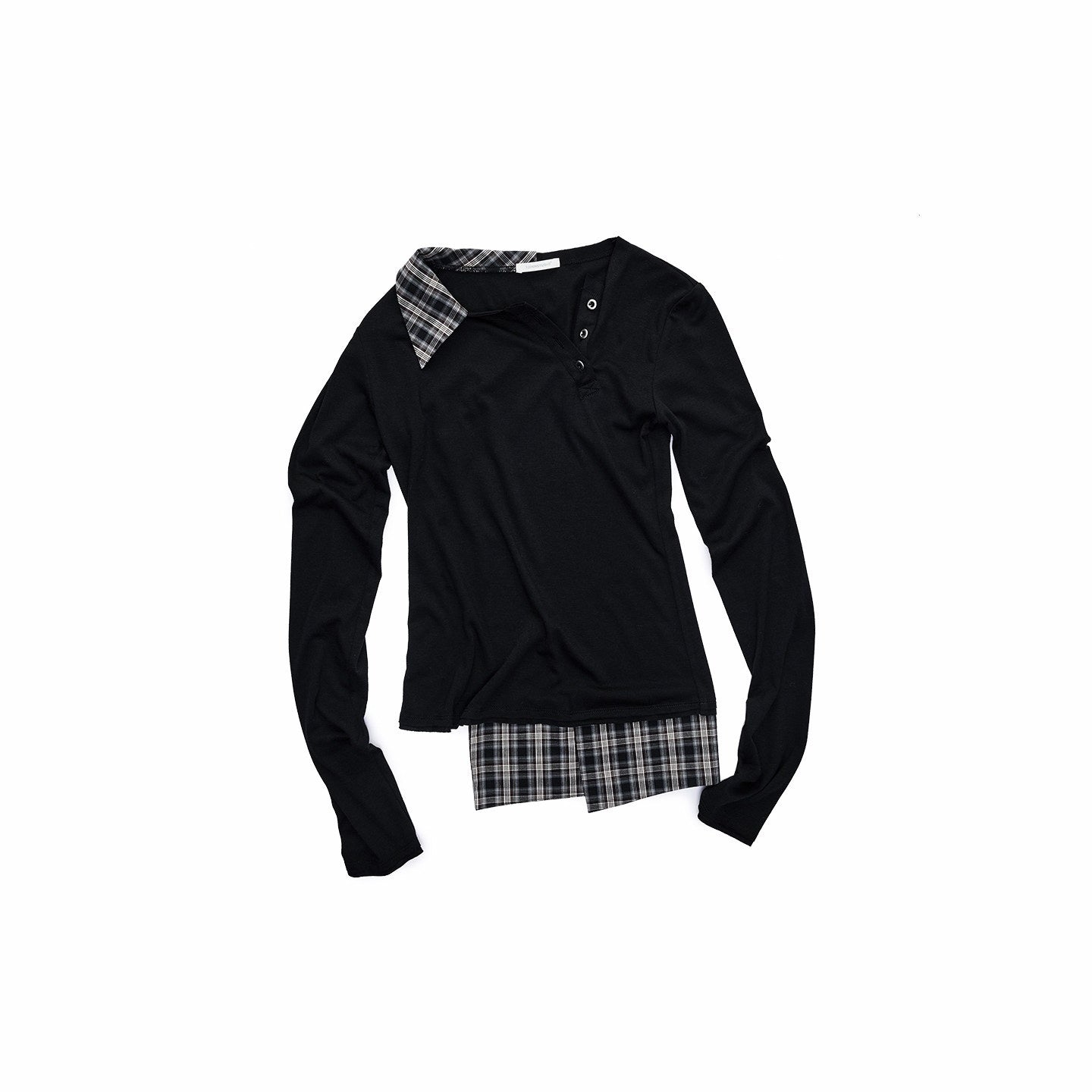 1JINN_STUDIO_Polyester_Blend_Stretch_Faux_Layered_Women_Black_Long_Sleeve_T-Shirts_MISSTT