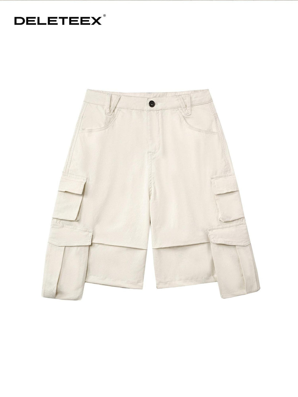 DeleteEx Button Fly Natural Waist Multi Pocket Casual Women Beige Black Mid-Length Shorts