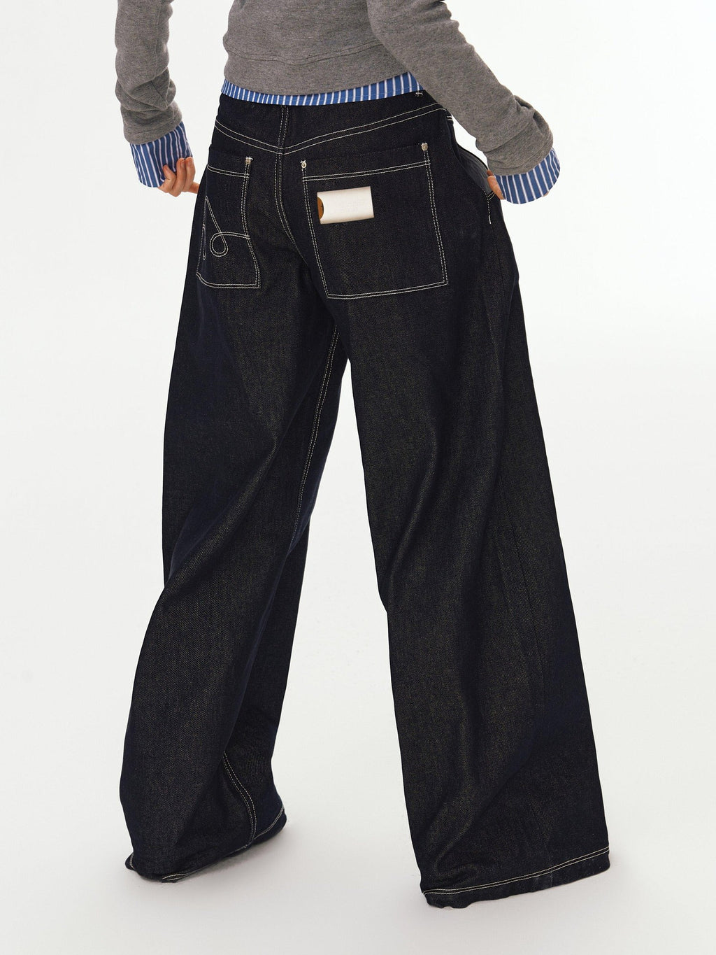 DeleteEx Dark Indigo Original Denim Relaxed Natural Waist Loose Casual Wide Leg Jeans