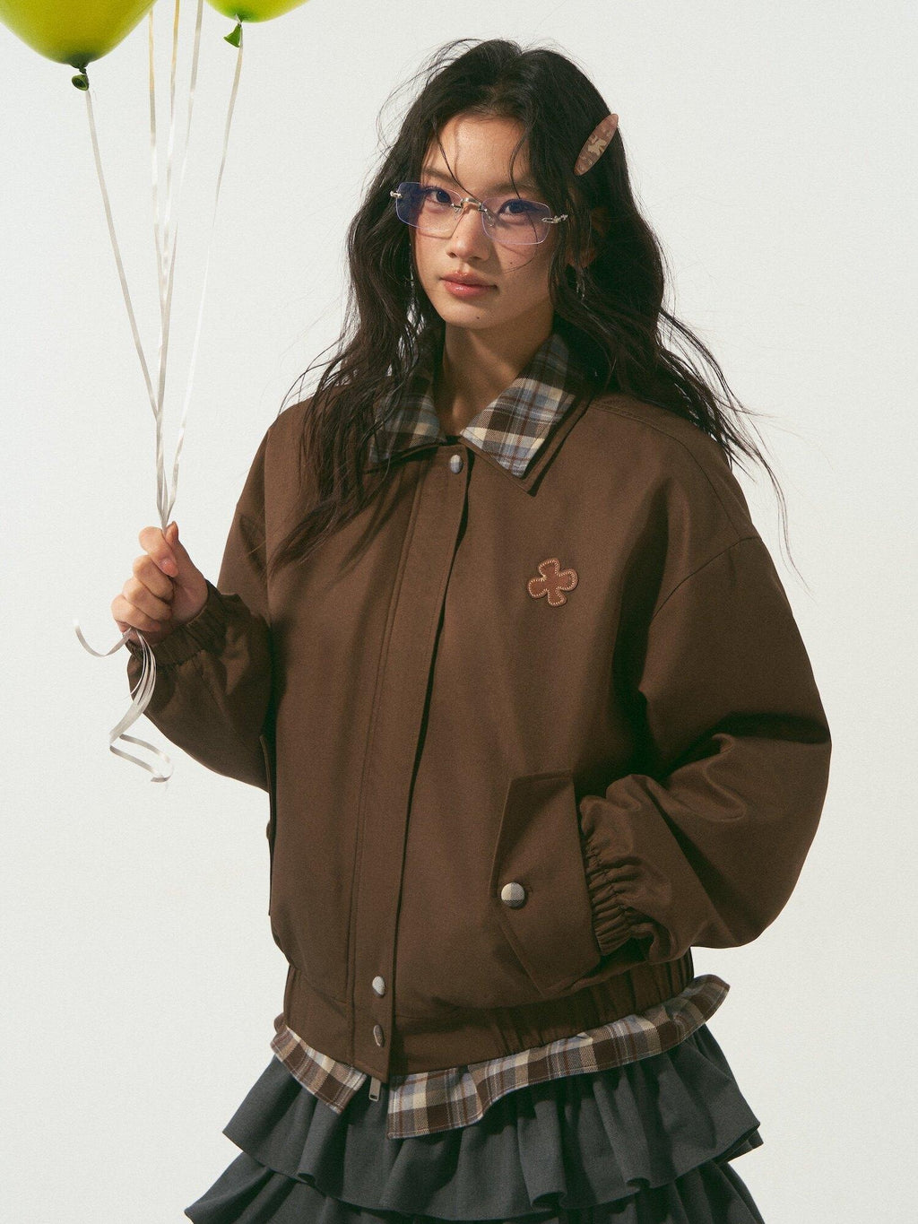 SOMESOWE Lightweight Polyester Loose Fit Casual Lapel Zipper Women Brown Bomber Jackets