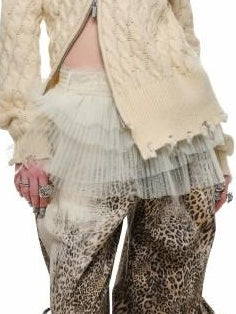 1JINN STUDIO Pleated Puff Solid Mid Waist Loose Fit Girly Polyester Mini Skirts