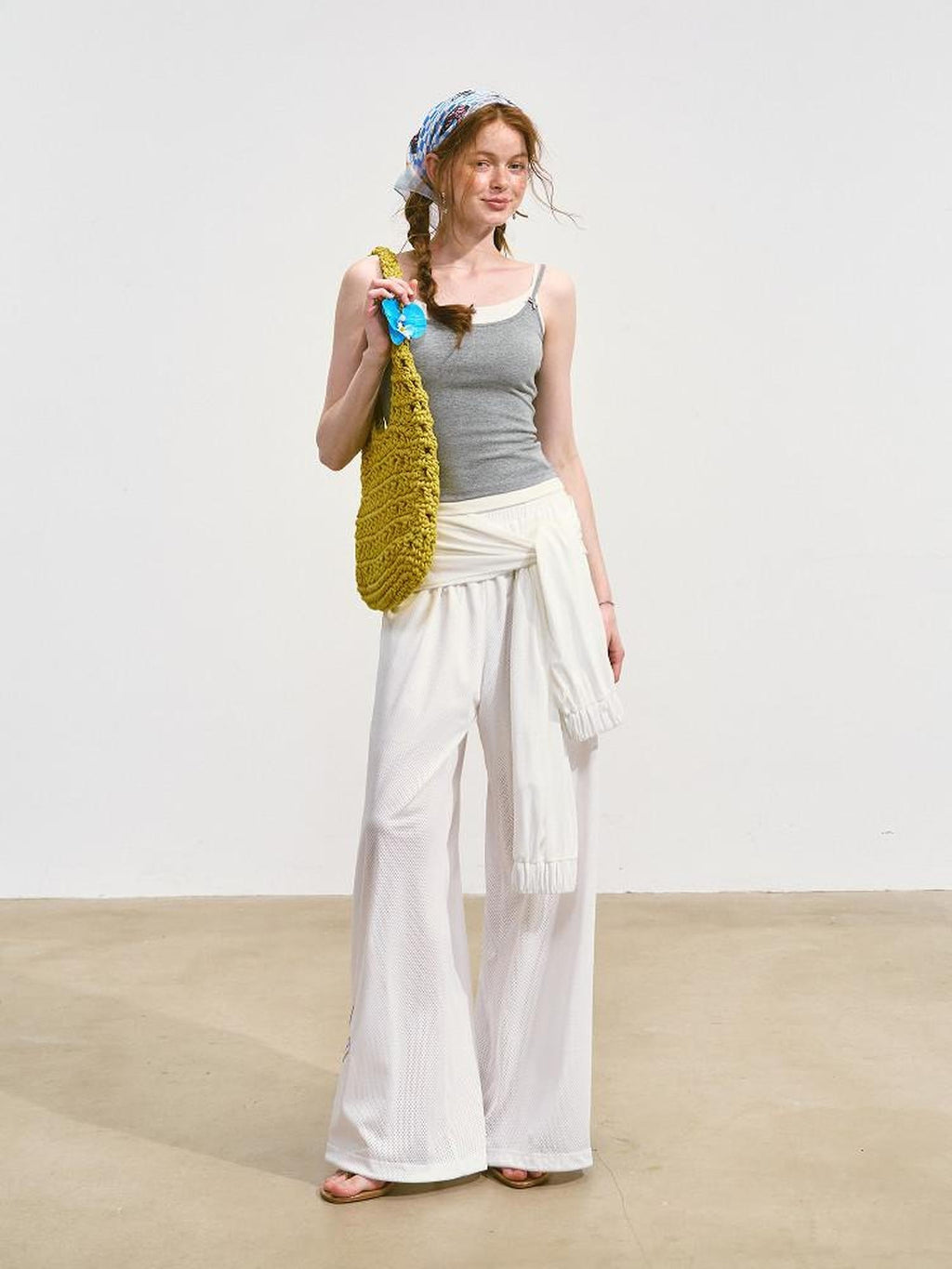 SOMESOWE Asymmetrical Pocket Versatile Straight Elastic Natural Waist Wide Leg Pants