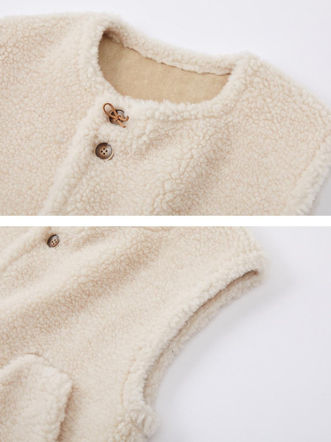SOMESOWE Warm Versatile Beige Vest Round Neck Single Button Outerwear Leather Jackets