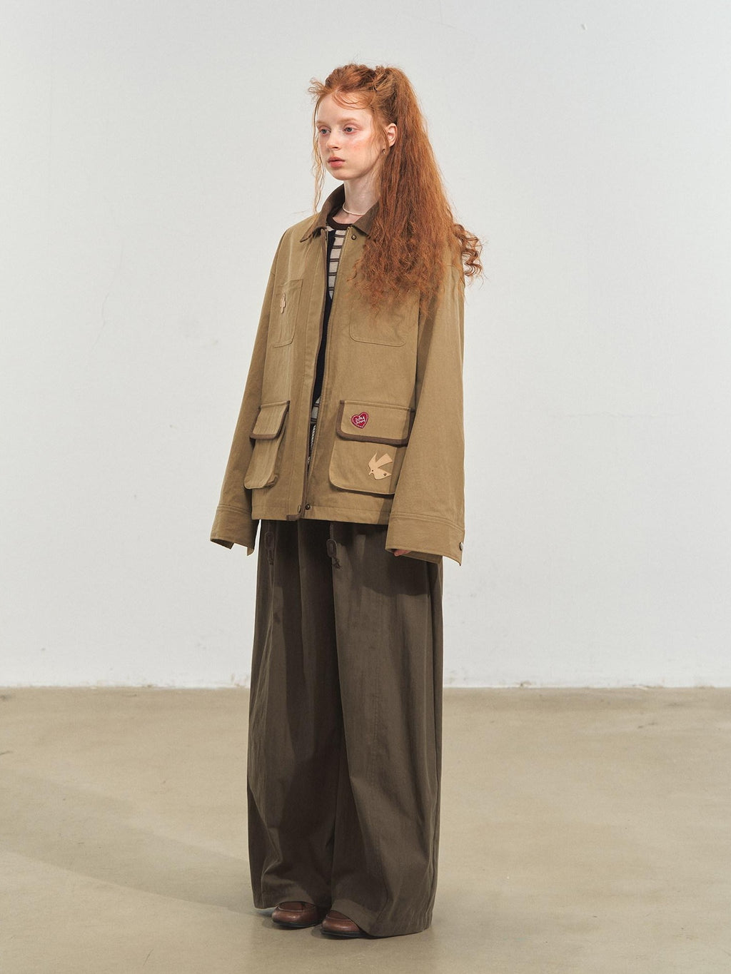 SOMESOWE Everyday Casual Loose Fit Flap Pocket Zip Front Women Khaki Navy Bomber Jackets