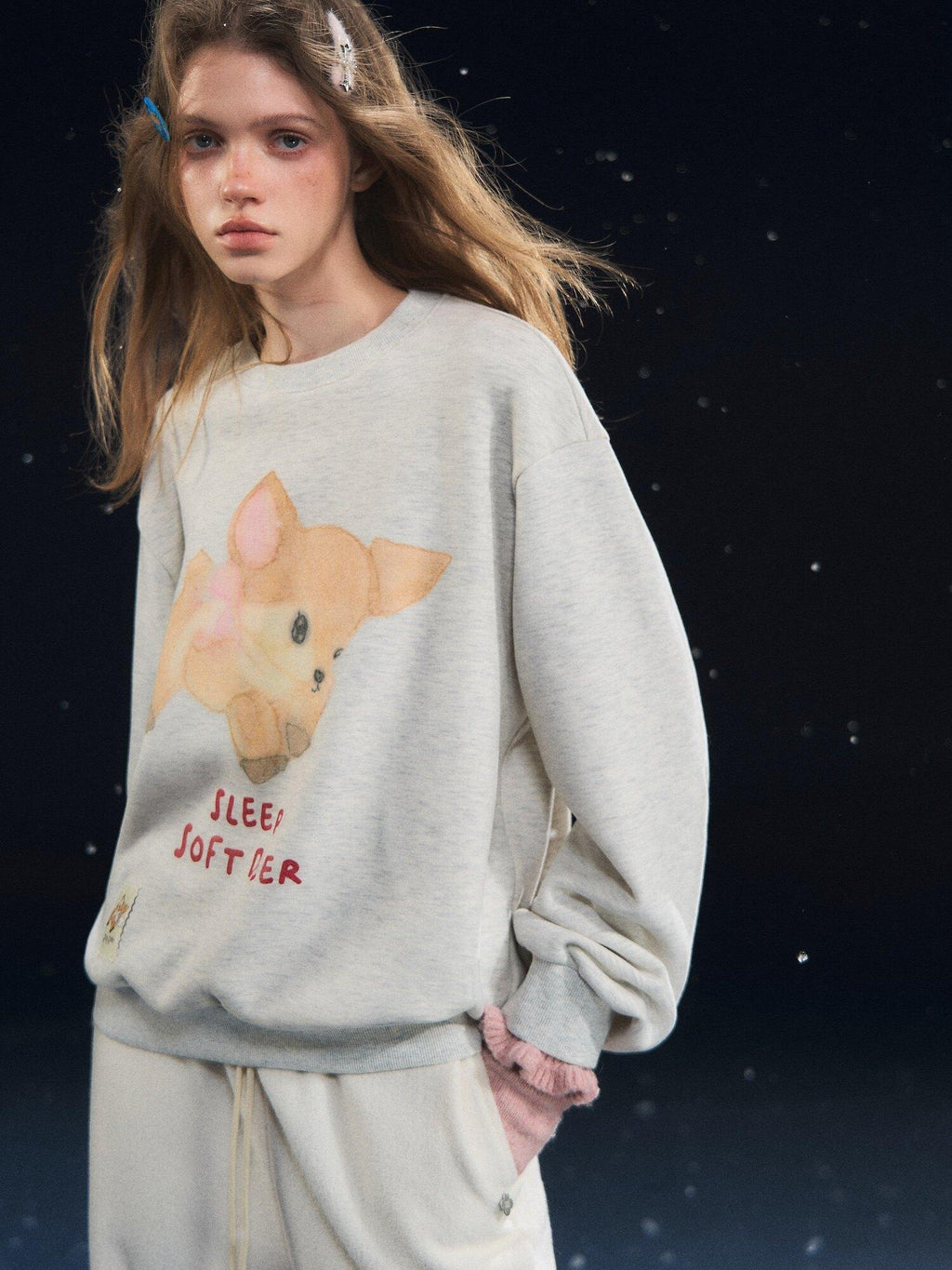 SOMESOWE Cartoon Print Oversized Crewneck Loose Fit Long Sleeve Commuter Sweatshirt