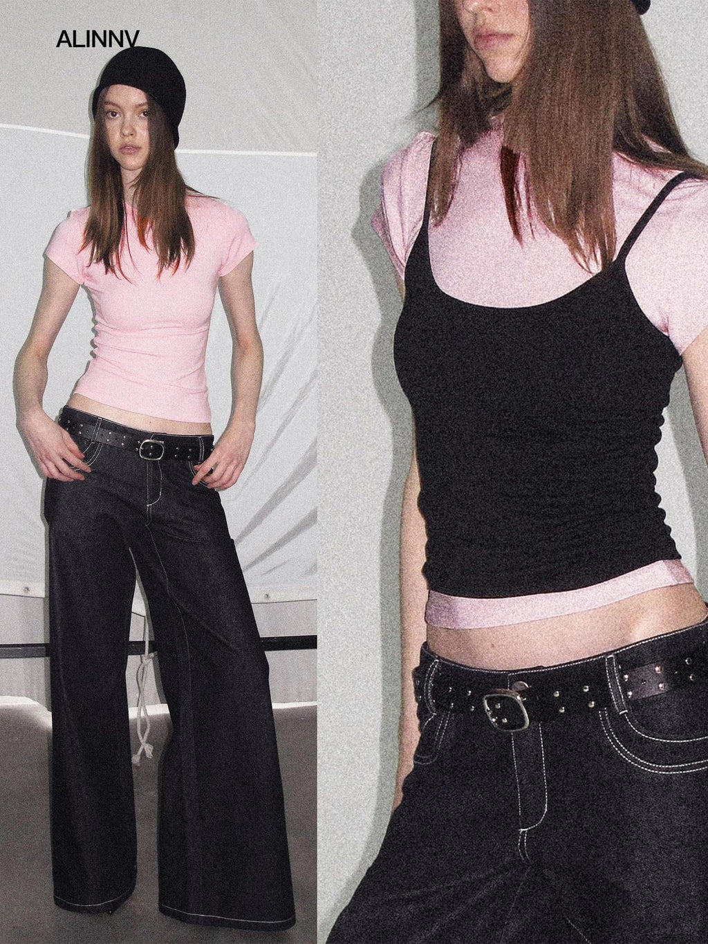 ALINNVSTUDIO Light Cleanfit Slim Crew Neck Short Sleeve Womens Cropped Tee Basic Crop Tops