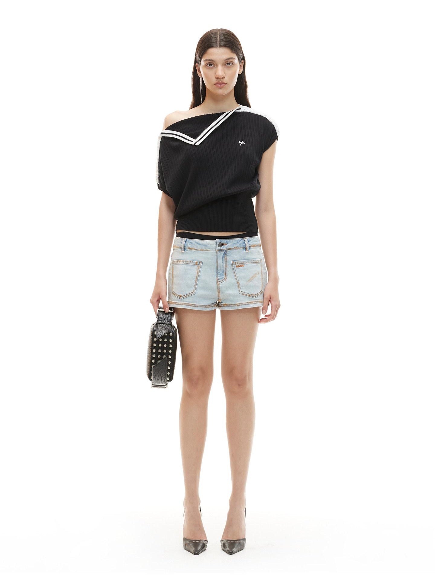 NAWSNOTAWEAR Lyocell Colorblock Collegiate Women Black Short Sleeve T-Shirts