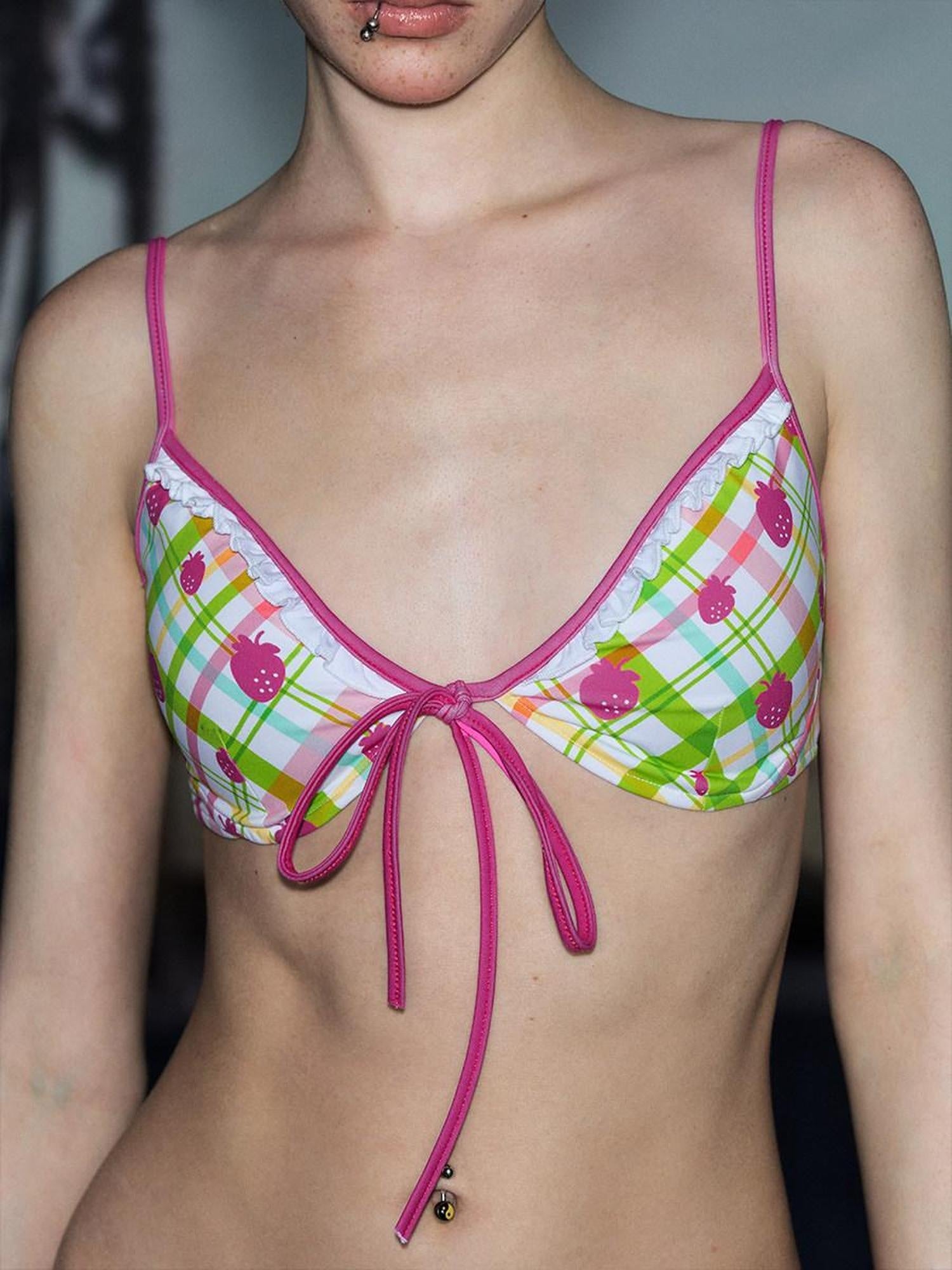 DeleteEx Cute Pink Strawberry Print Flirty Two Piece Beach Swim Bikini Sets