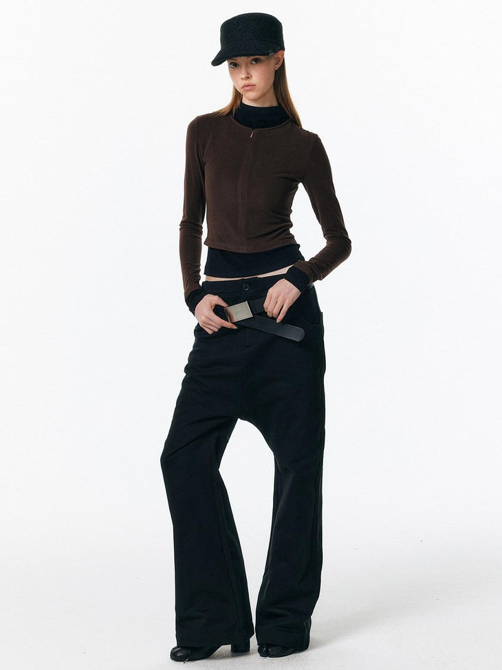 ALINNVSTUDIO Asymmetric Versatile Slight Flare Slim Natural Waist Casual Sweatpants