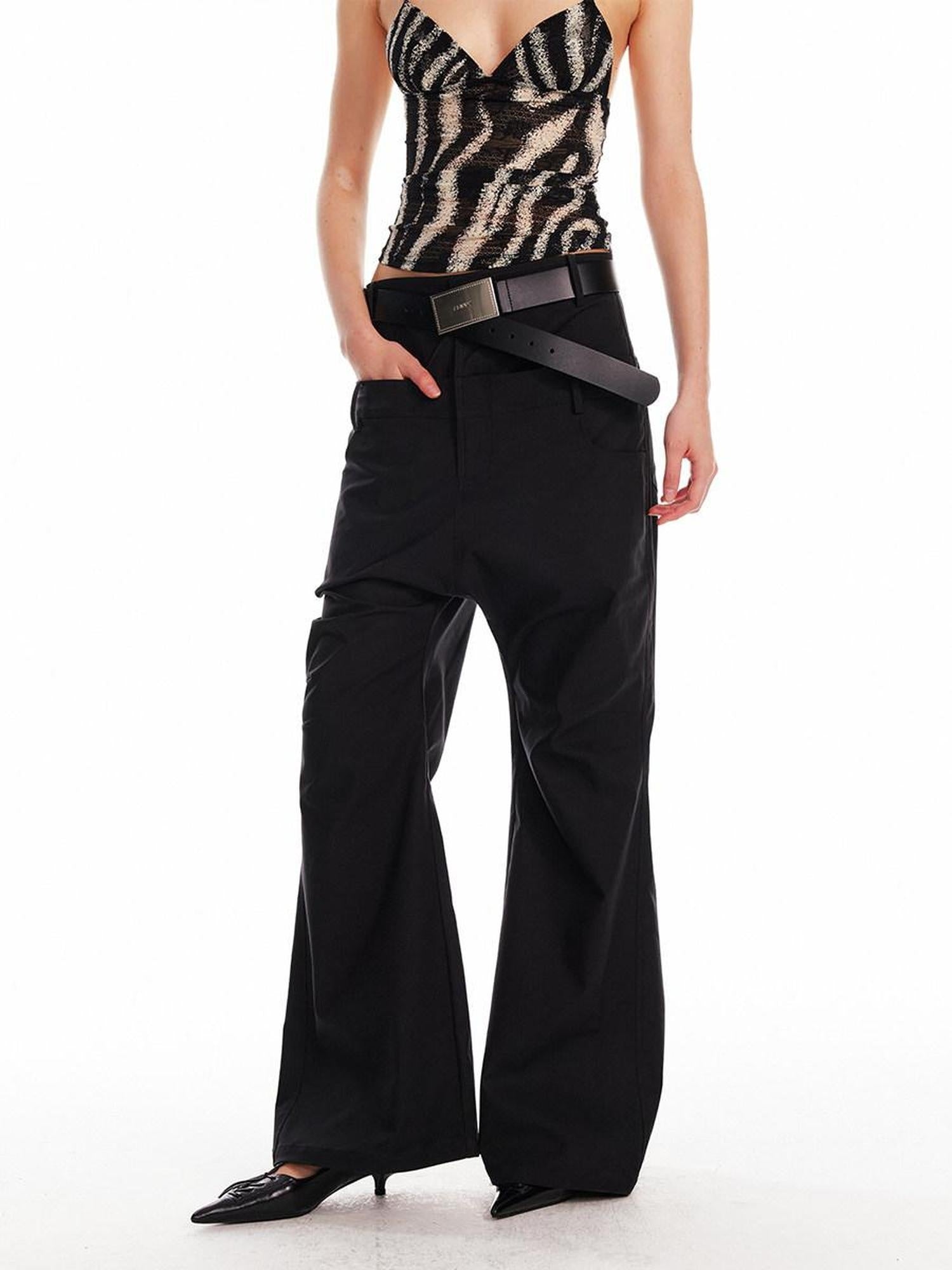 ALINNVSTUDIO Low Rise Baggy Loose Commuter Black Zippered Pockets Cargo Pants