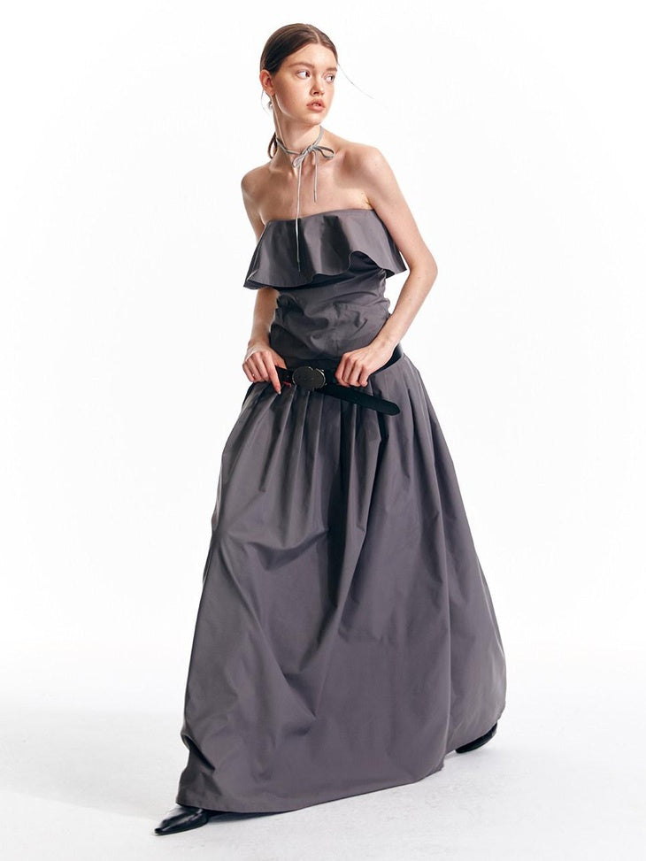 ALINNVSTUDIO Sexy Bandeau Cinched Waist Sleek Black And Grey Women Party Maxi Dresses