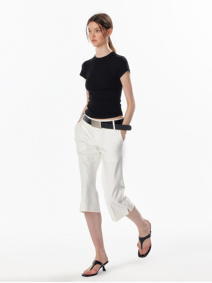 ALINNVSTUDIO Light Cleanfit Slim Crew Neck Short Sleeve Womens Cropped Tee Basic Crop Tops