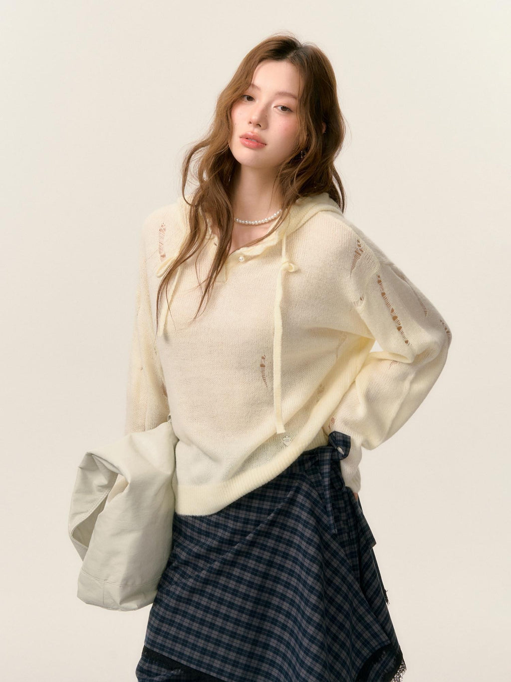 SOMESOWE Oversized Crochet Tie Street Loose Fit Women Grey Long Sleeve T-Shirts