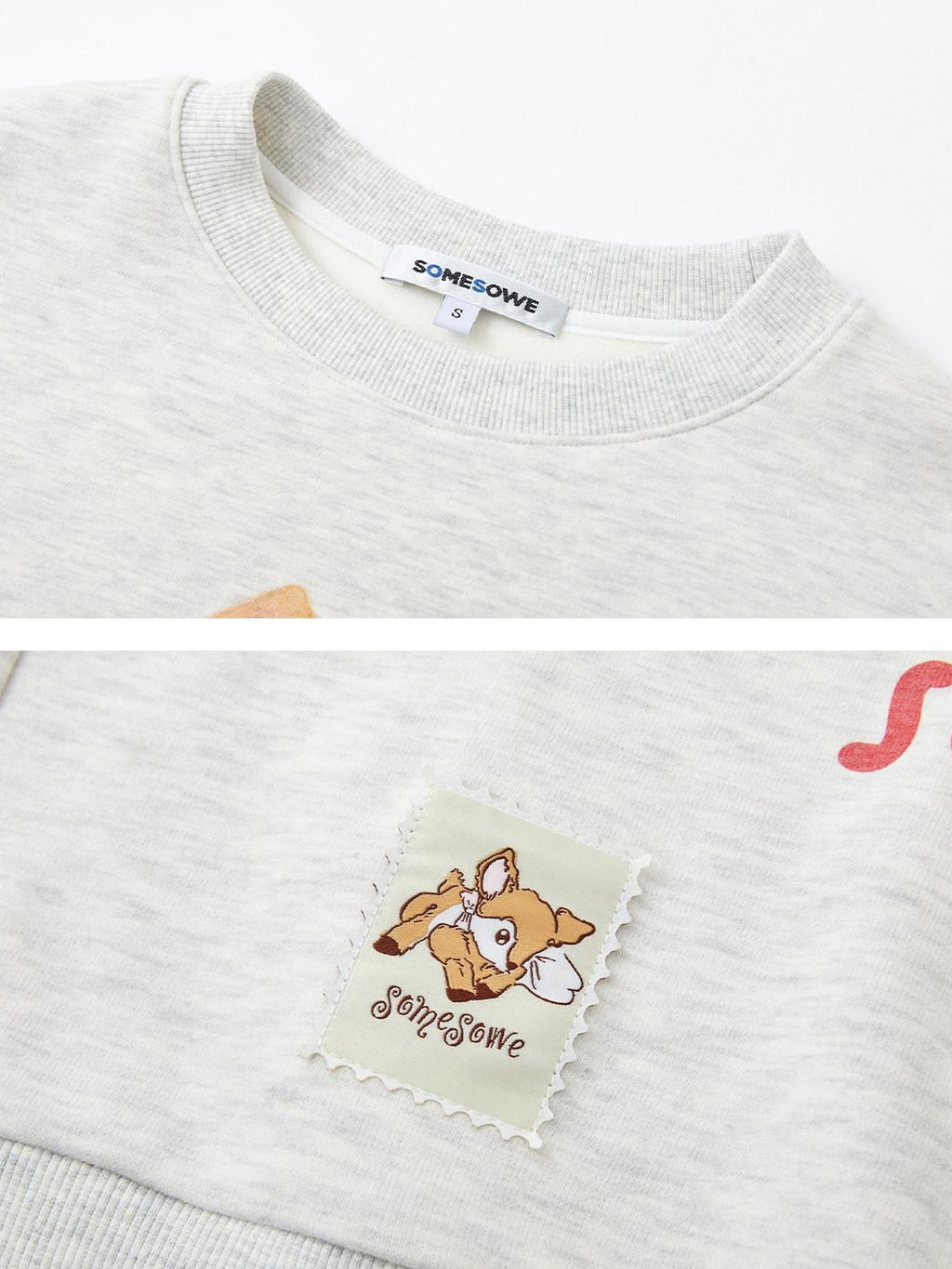 SOMESOWE Cartoon Print Oversized Crewneck Loose Fit Long Sleeve Commuter Sweatshirt