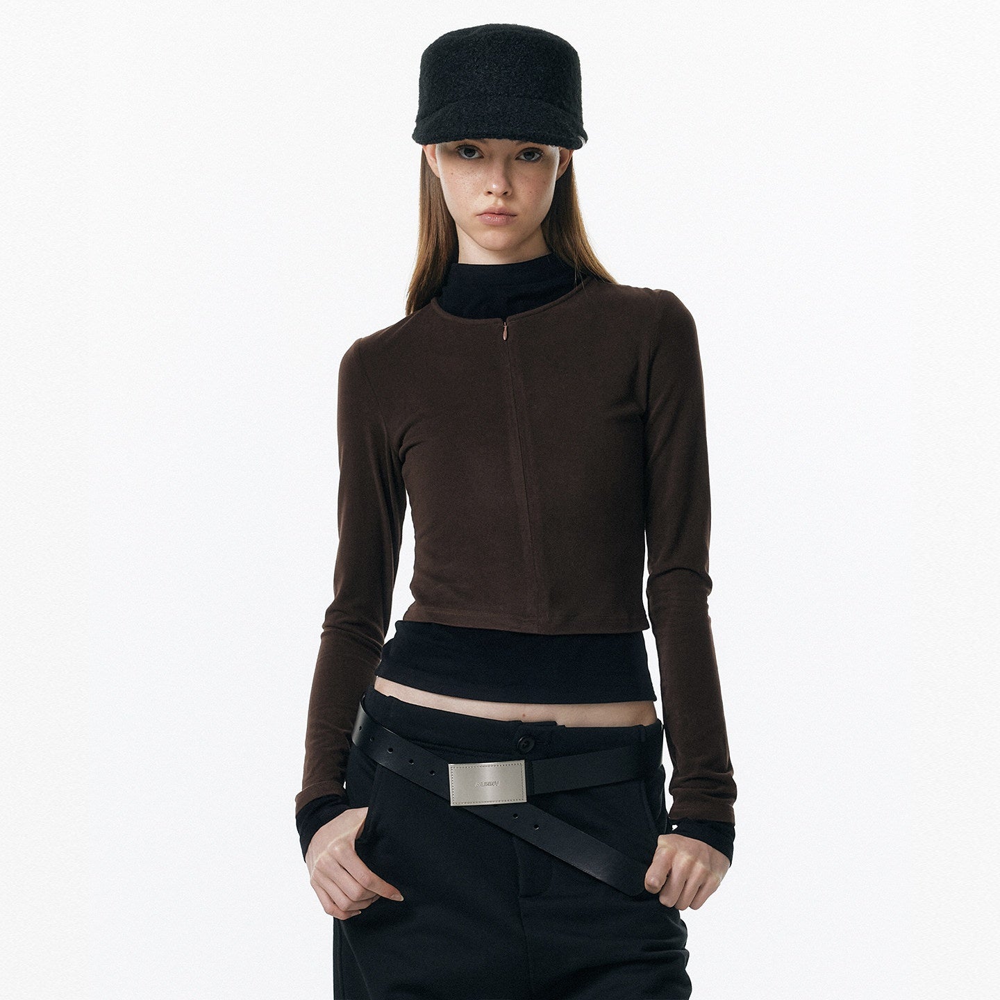 ALINNVSTUDIO_Soft_Zipper_Slim_Fit_Short_Collar_Office_Ladies_Contrast_Long_Sleeve_T-Shirts_MISSTT