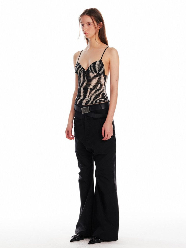 ALINNVSTUDIO Original Slim Fit Zebra Print Spaghetti Strap No Pad Button Front Camisoles