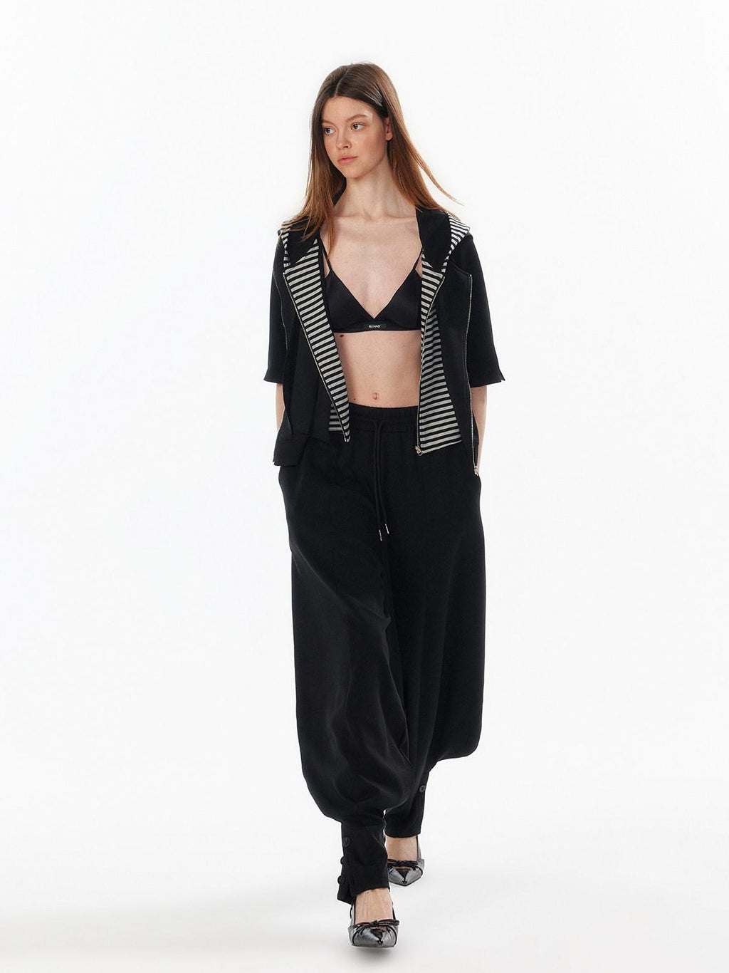 ALINNVSTUDIO Waist Slimming Cropped Zip Patchwork Raglan Hooded Pocket Ribbed Women Hoodie