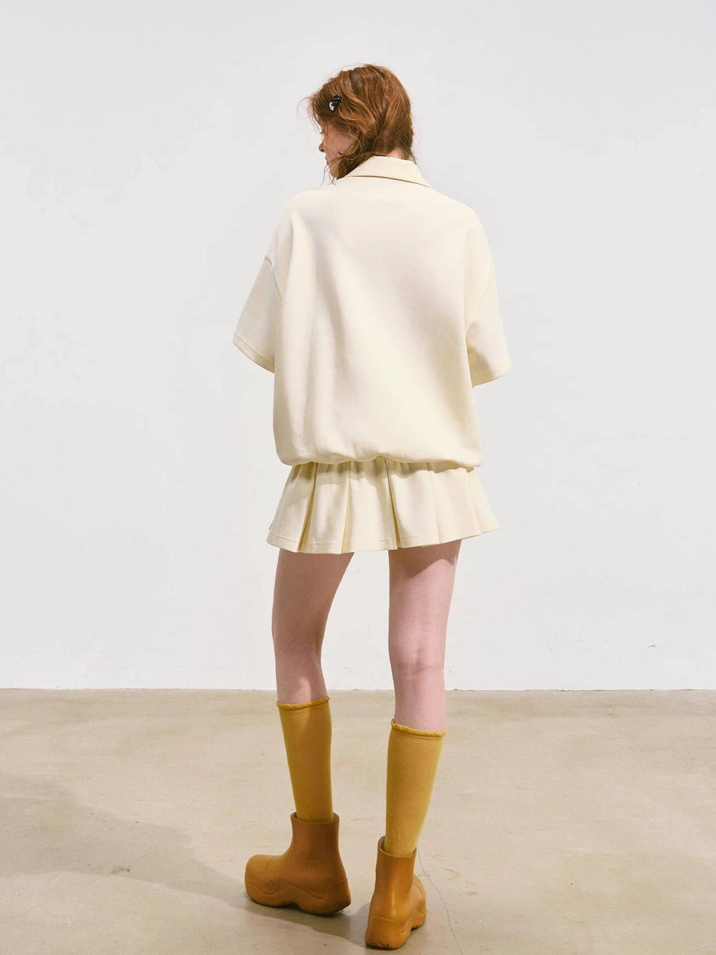 SOMESOWE Cotton Blend Minimal Tie A Line Tee Office Beige Mini Dresses