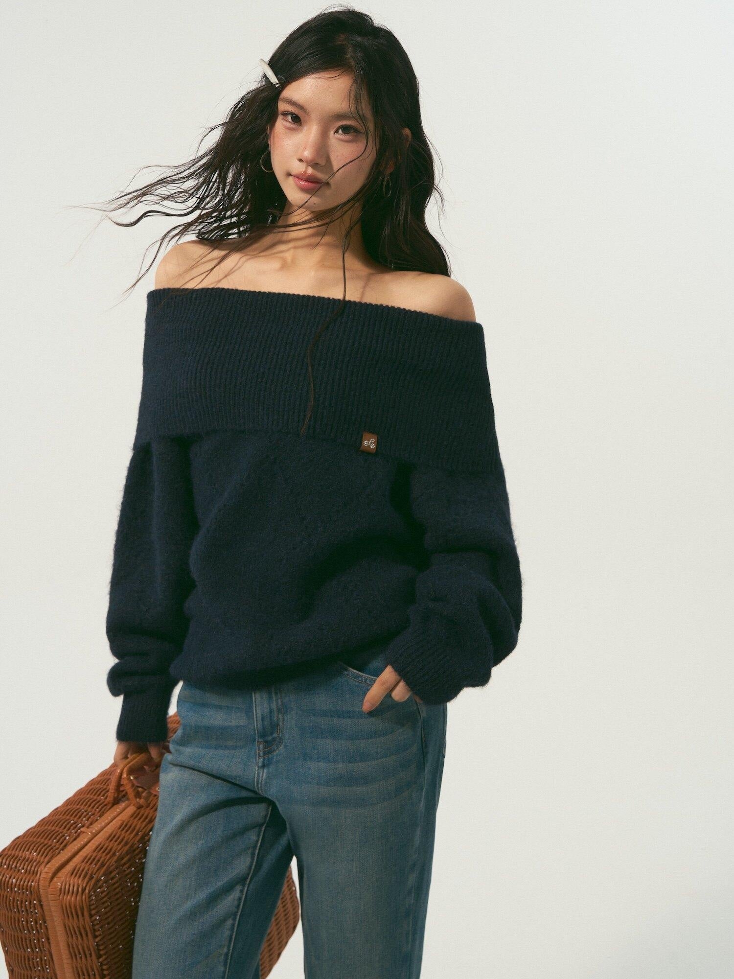 SOMESOWE Soft Polyester Wool Blend Casual Boat Neck Knit Women Sweaters
