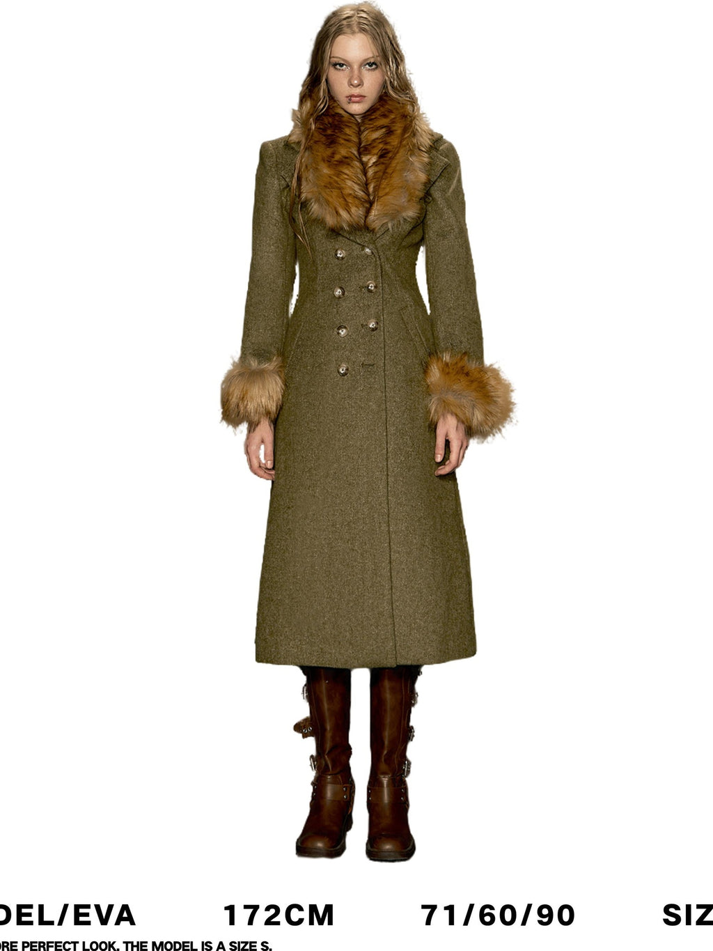 DeleteEx Wool Blend Vintage Commuter Double Breasted Midlength Yellow Green Wool Coats