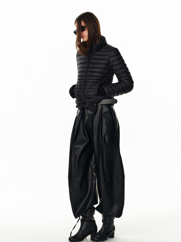 ALINNVSTUDIO 90 Fill Duck Down Thin Fitted Commuter Hooded Women Black Down Jackets