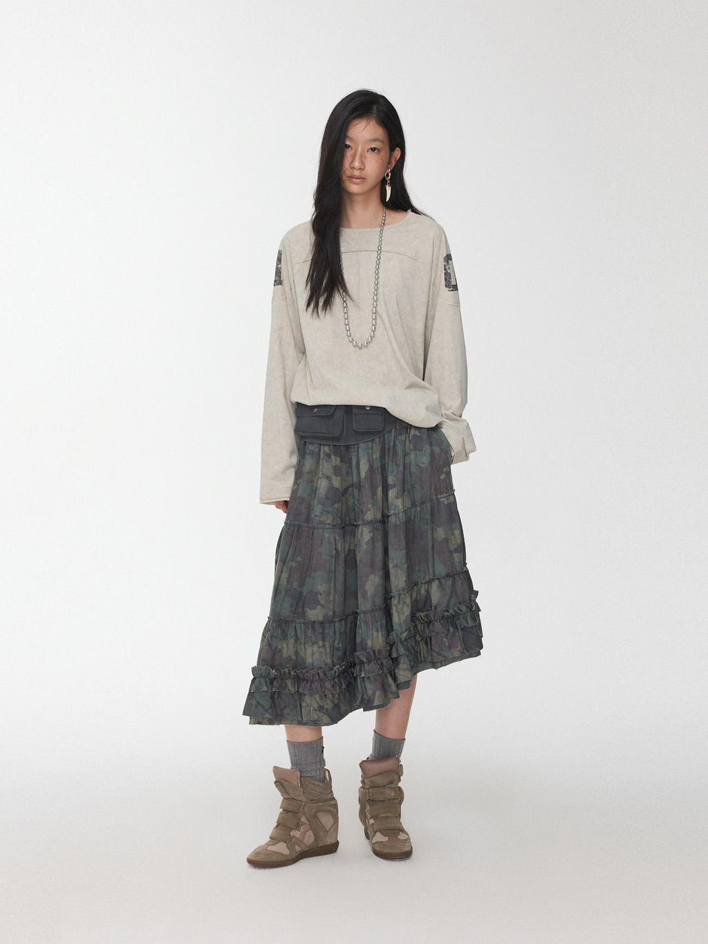 1JINN STUDIO Cotton Blend Printed American Relaxed Long Sleeve Mud Dyed Oversized T-Shirts