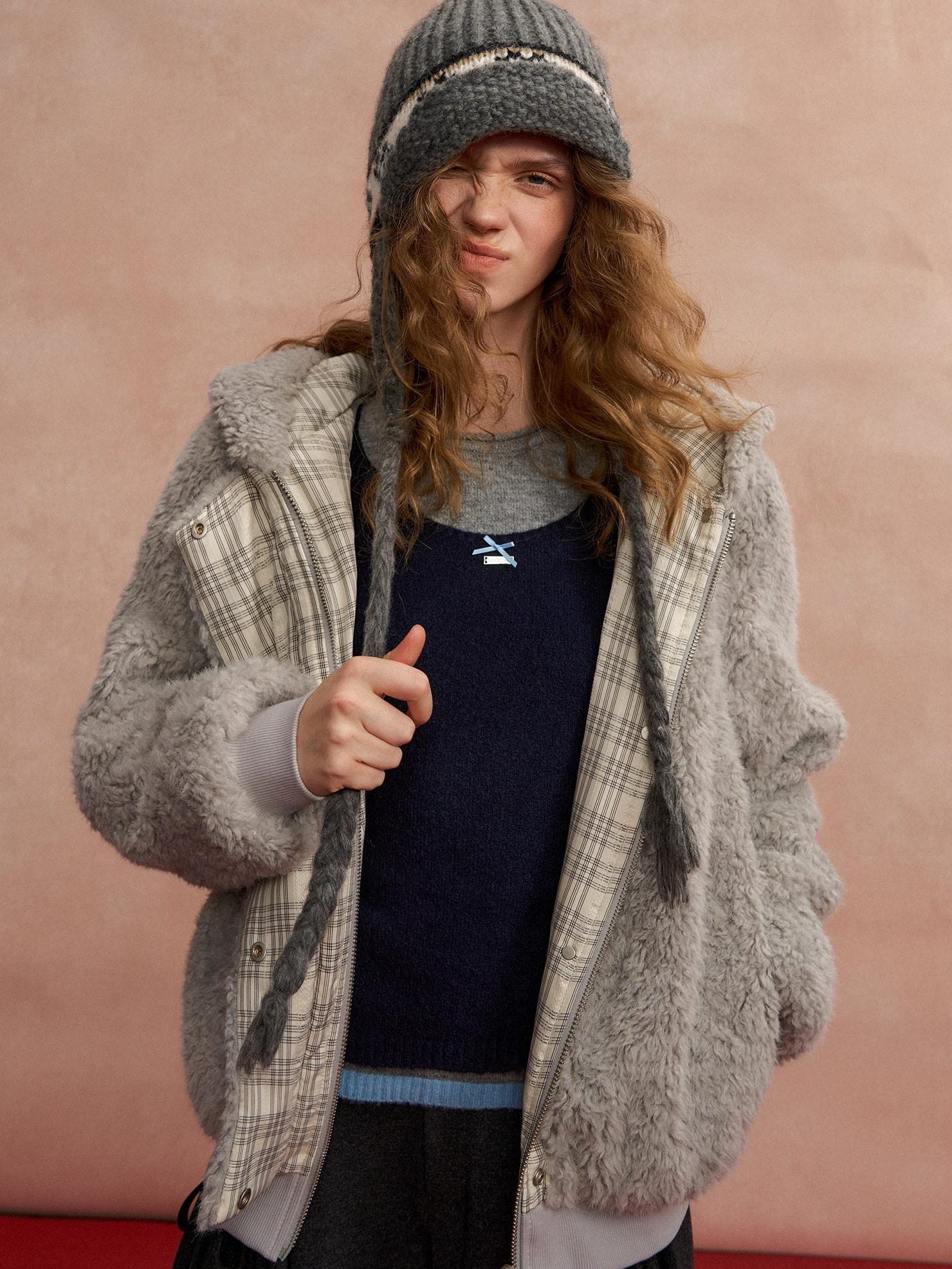 SOMESOWE Warm Hooded Plaid Zipper Regular Fit Women Duck Down Insulated Wool Coats