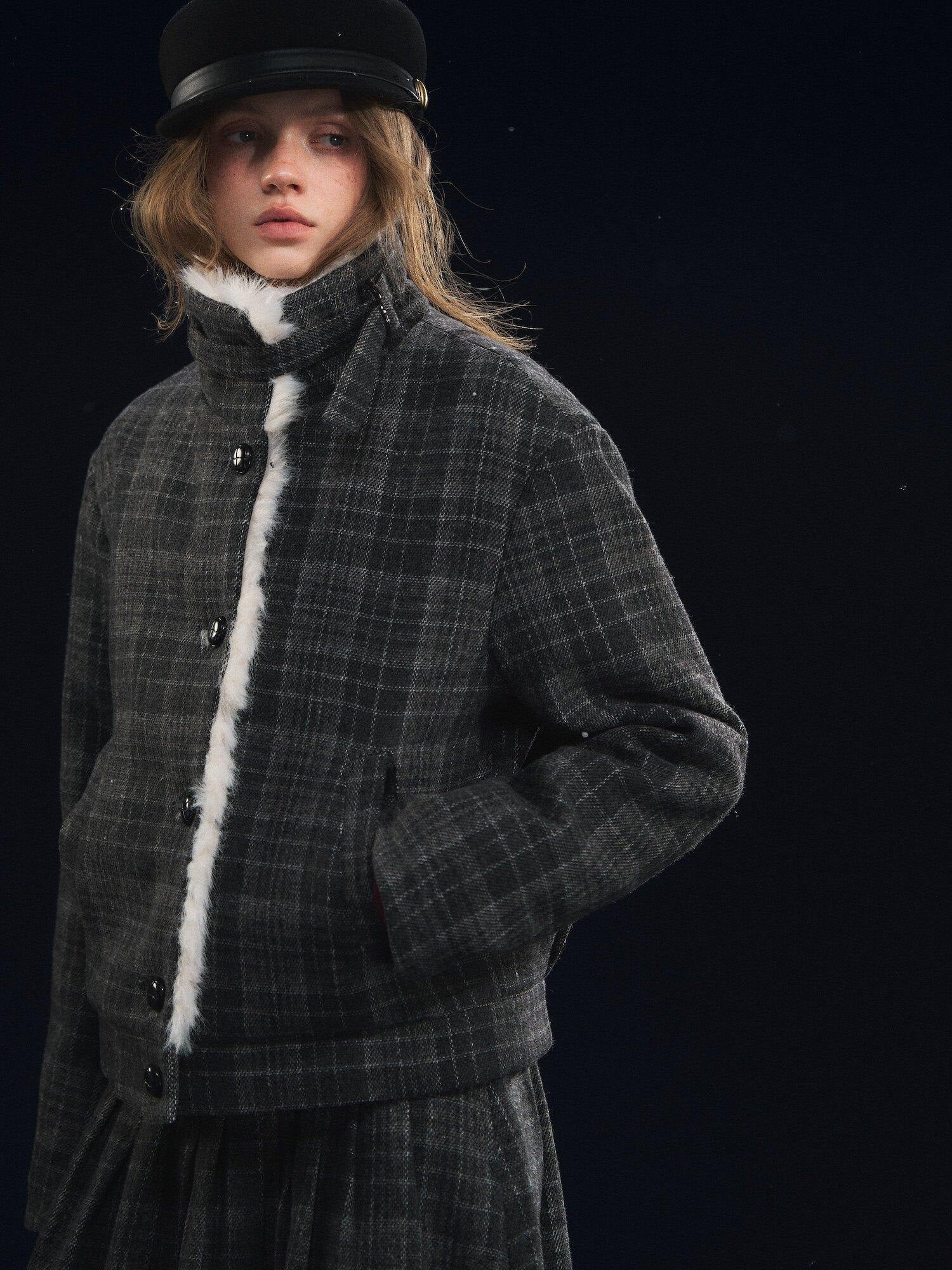 SOMESOWE Plaid Patchwork Oversized Jacket Loose Button Front Women Top & Skirt Sets