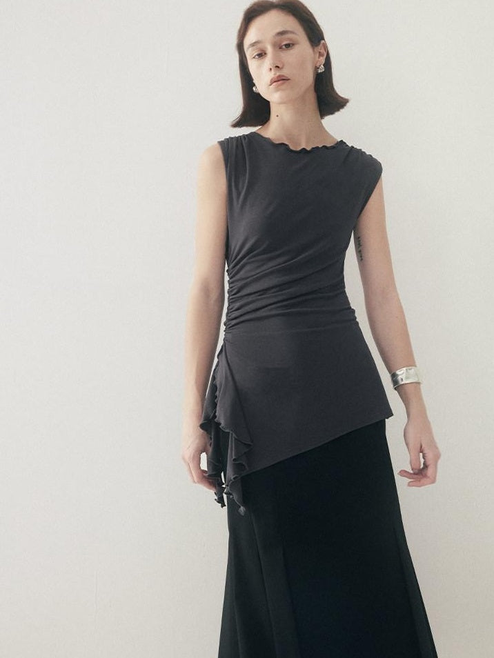 someonesometimes Original Strappy Solid Viscose Stretch Tee Off Shoulder Crop Tops