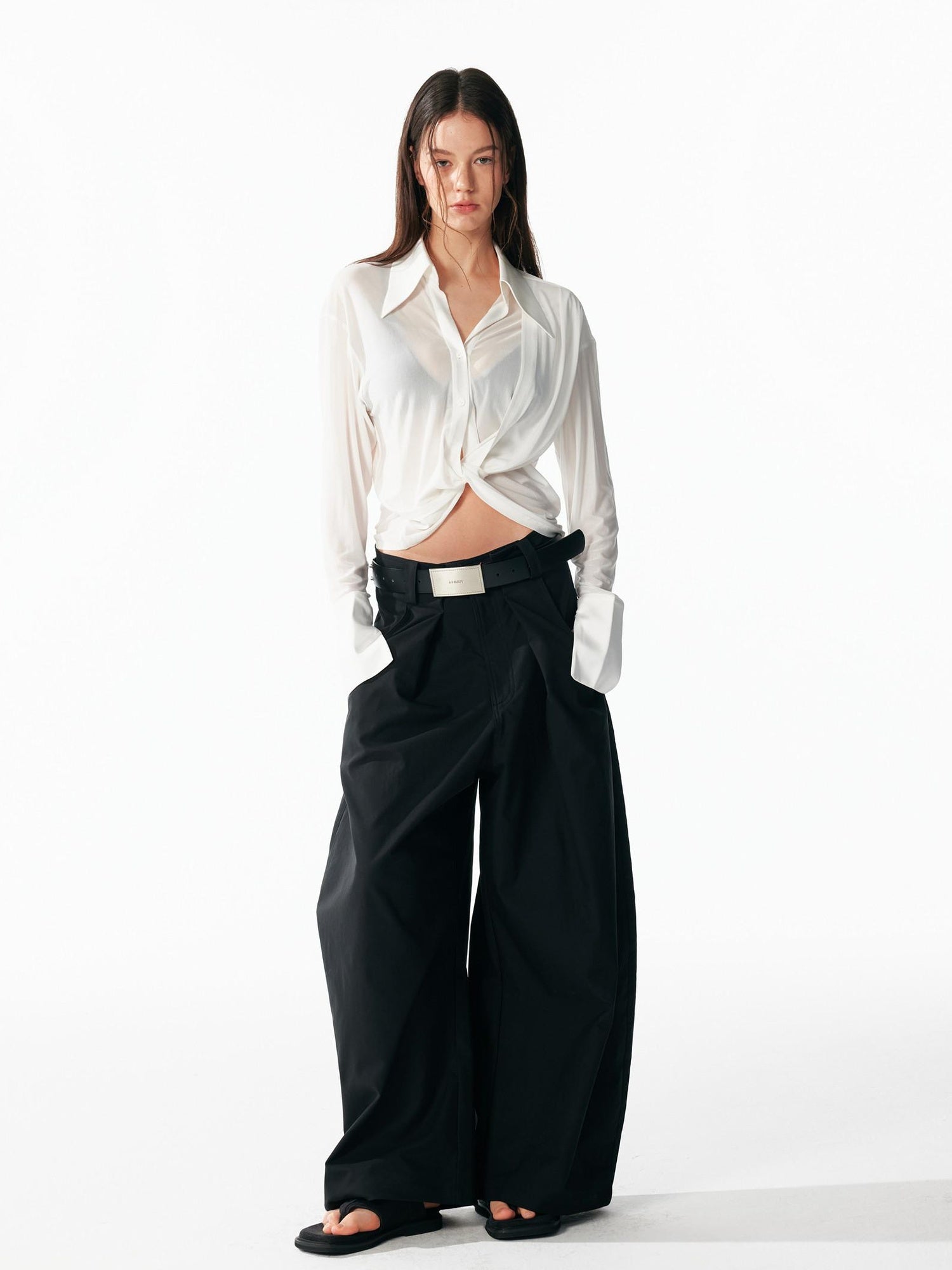 ALINNVSTUDIO Cooling Lightweight Breathable Asymmetric V-neck Slim Fit Open Front Women Blouses