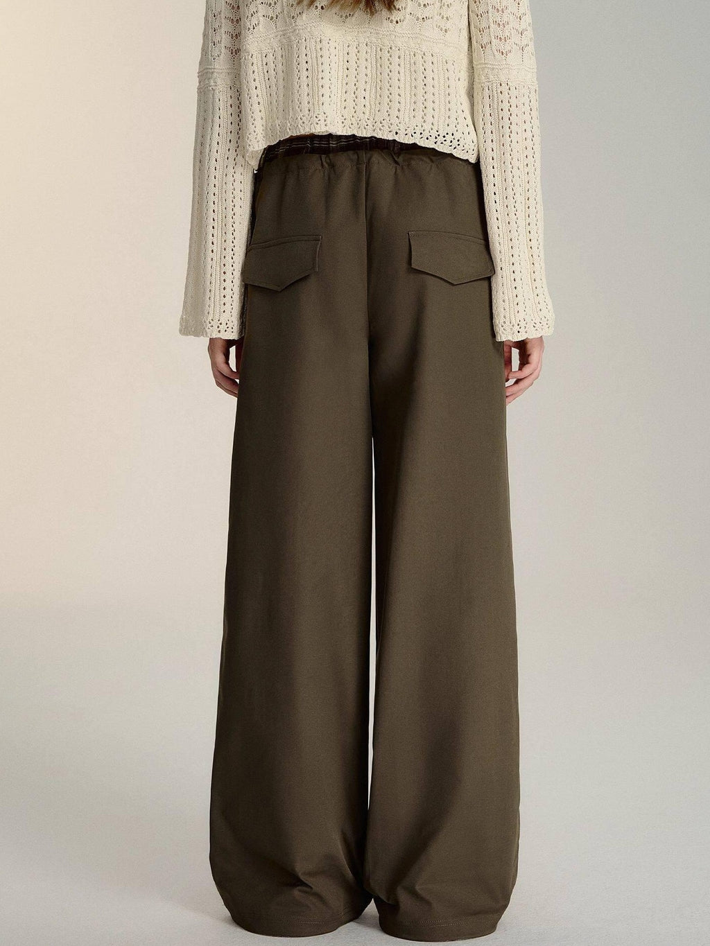 SOMESOWE Minimalist Double Waist Drawstring Natural Waist Office Women Wide Leg Pants