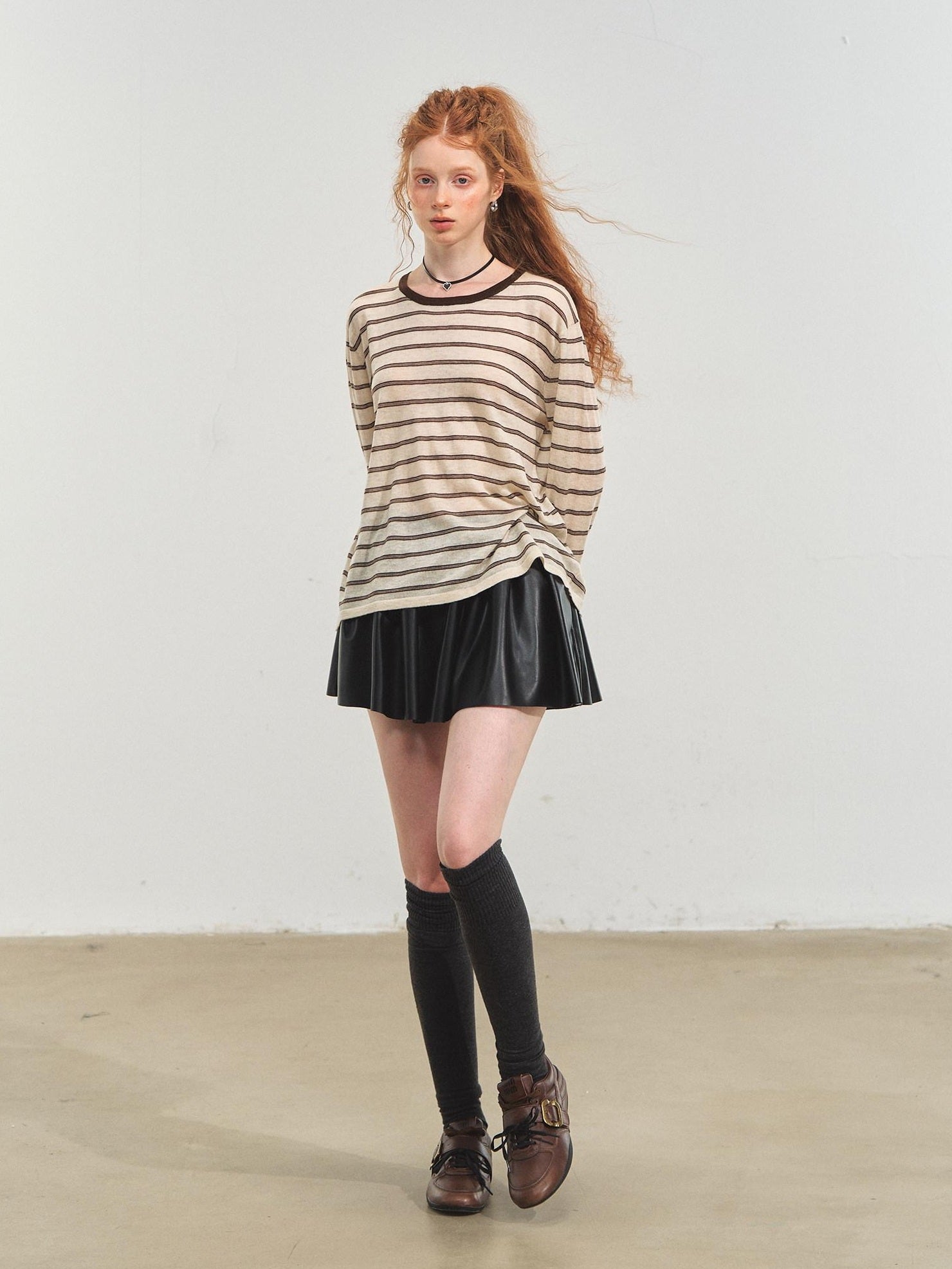 SOMESOWE Acrylic Knit Casual Slim Fit Striped Crew Neck Women Long Sleeve T-Shirts