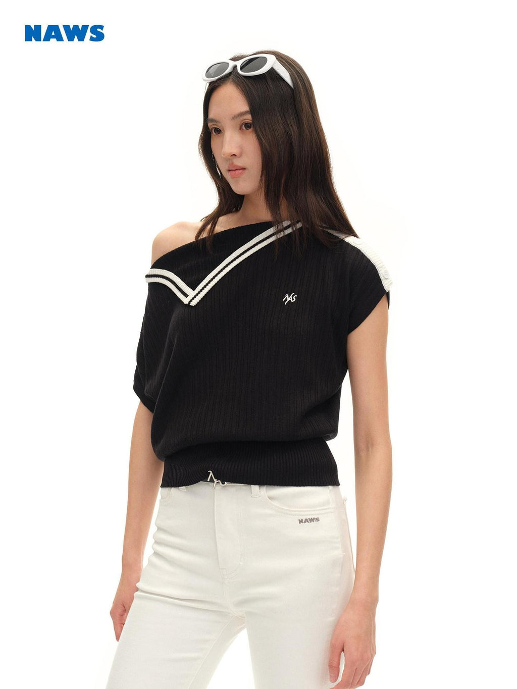 NAWSNOTAWEAR Lyocell Colorblock Collegiate Women Black Short Sleeve T-Shirts