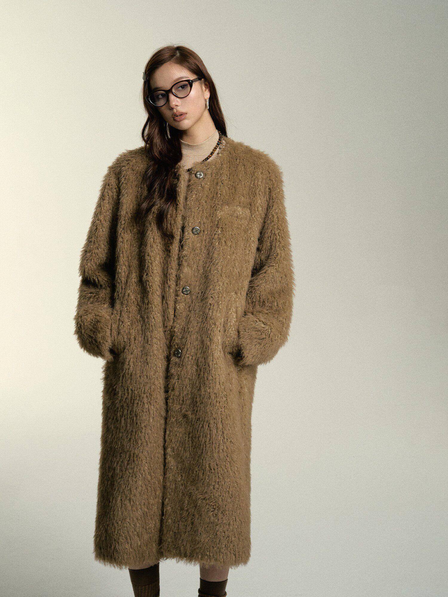 SOMESOWE Versatile Button Front Lapel Relaxed Fit Commuter Solid Khaki Long Coats
