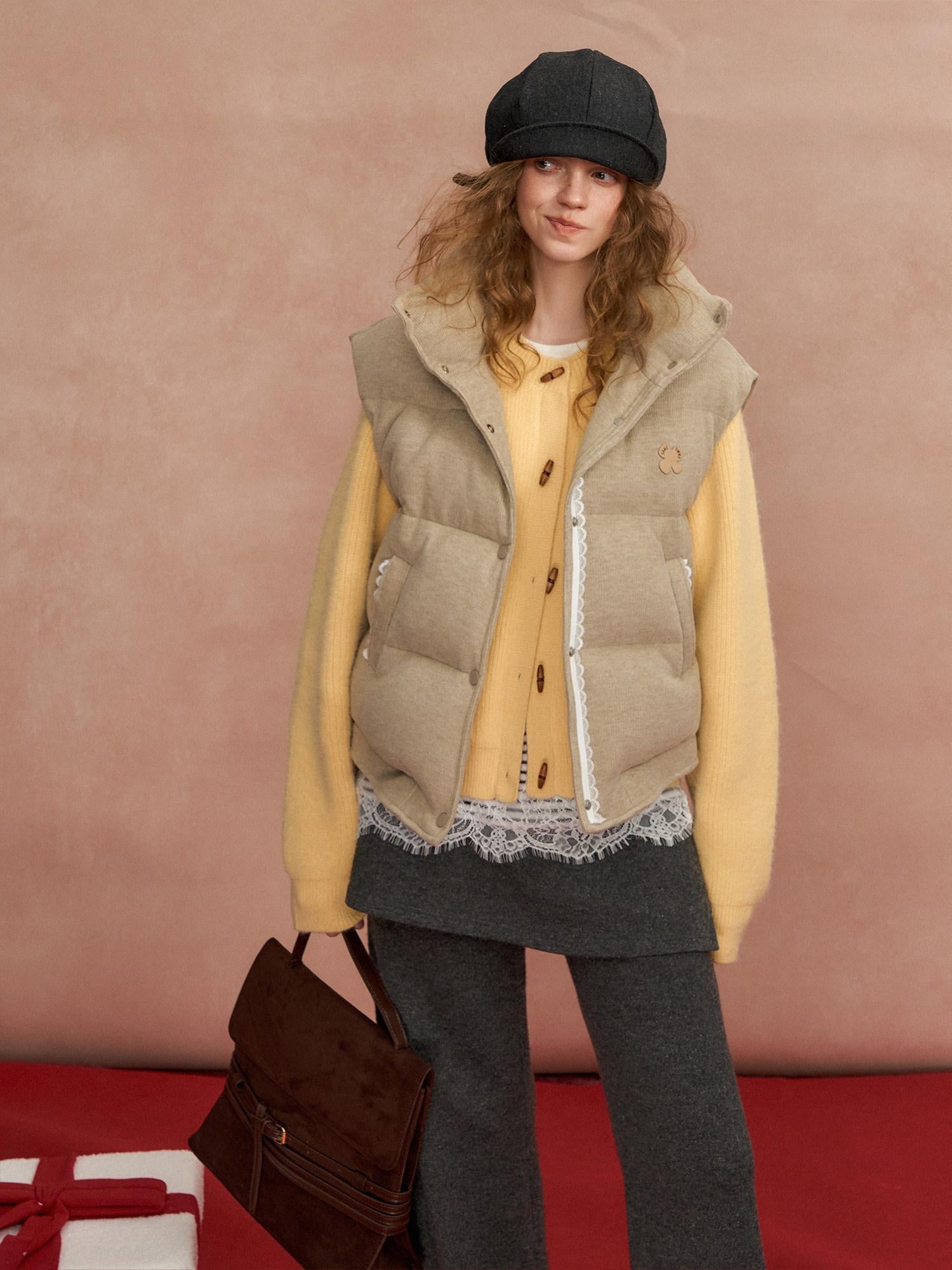 SOMESOWE Warm Quilted Vest Slim Regular Fit Navy Light Coffee Casual Puffer Jackets