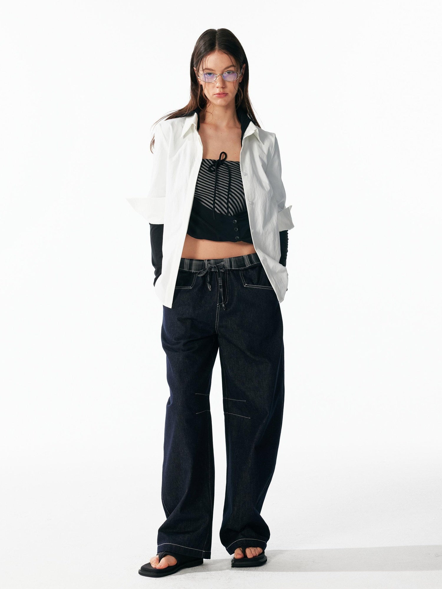 ALINNVSTUDIO Wrinkle Resistant Slim Lapel 3 4 Sleeve Casual Women White Black Plaid Shirts