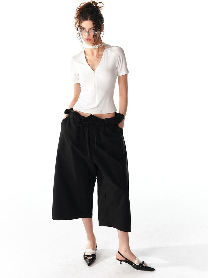 ALINNVSTUDIO Soft Cotton Blend High Waisted Wide Flowing Casual Black White Wide Leg Pants