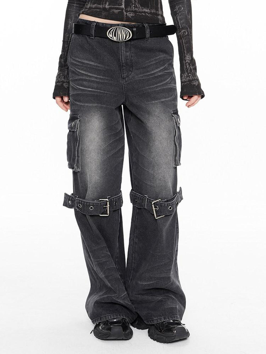 ALINNVSTUDIO Comfort Low Rise Grey Stretch Cotton Denim Classic Straight Leg Jeans