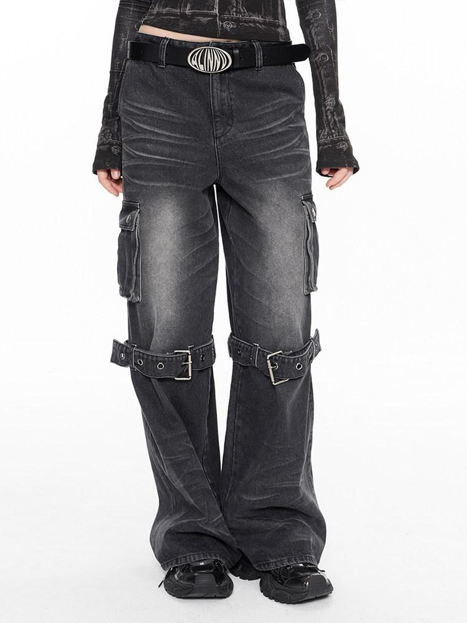 ALINNVSTUDIO Comfort Low Rise Grey Stretch Cotton Denim Classic Straight Leg Jeans