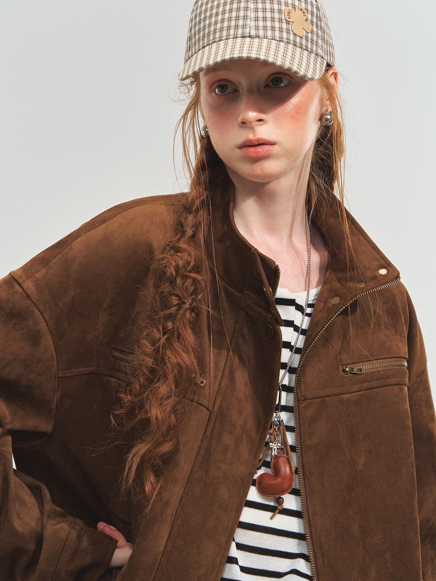 SOMESOWE Pocketed Loose Fit Streetwear Stand Collar Zipper Youth Brown Leather Jackets