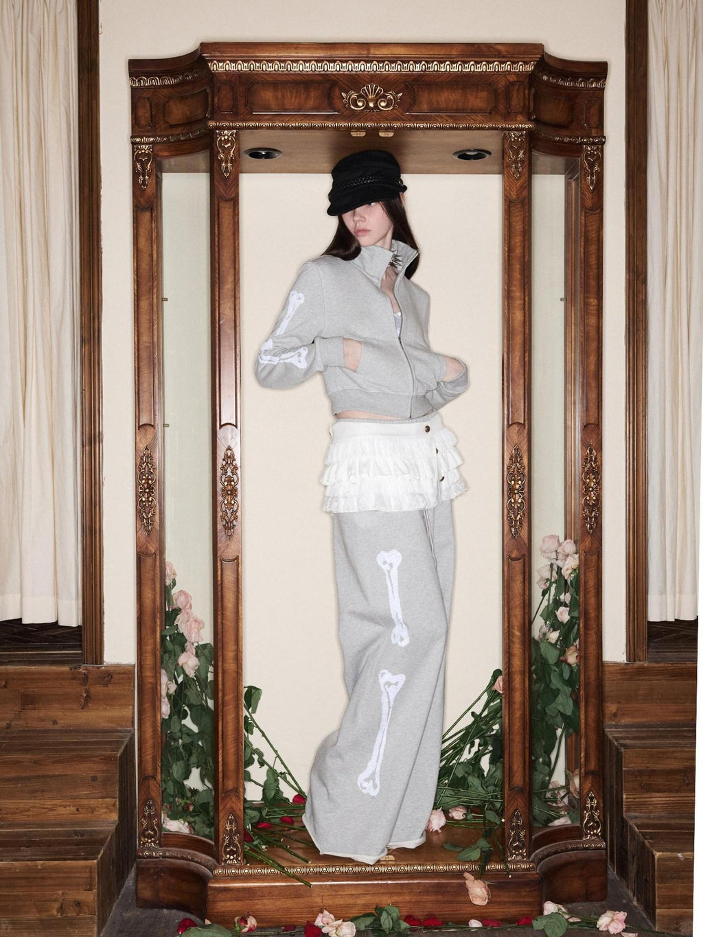 1JINN STUDIO 100% Cotton Casual Stand Collar Zip Crop Top Women Jogger Pants Top & Pants Sets